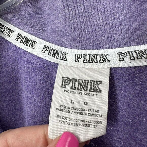 PINK Victorias Secret Quarter Zip Pullover Size L Purple Athleisure Sweatshirt - Picture 5 of 8